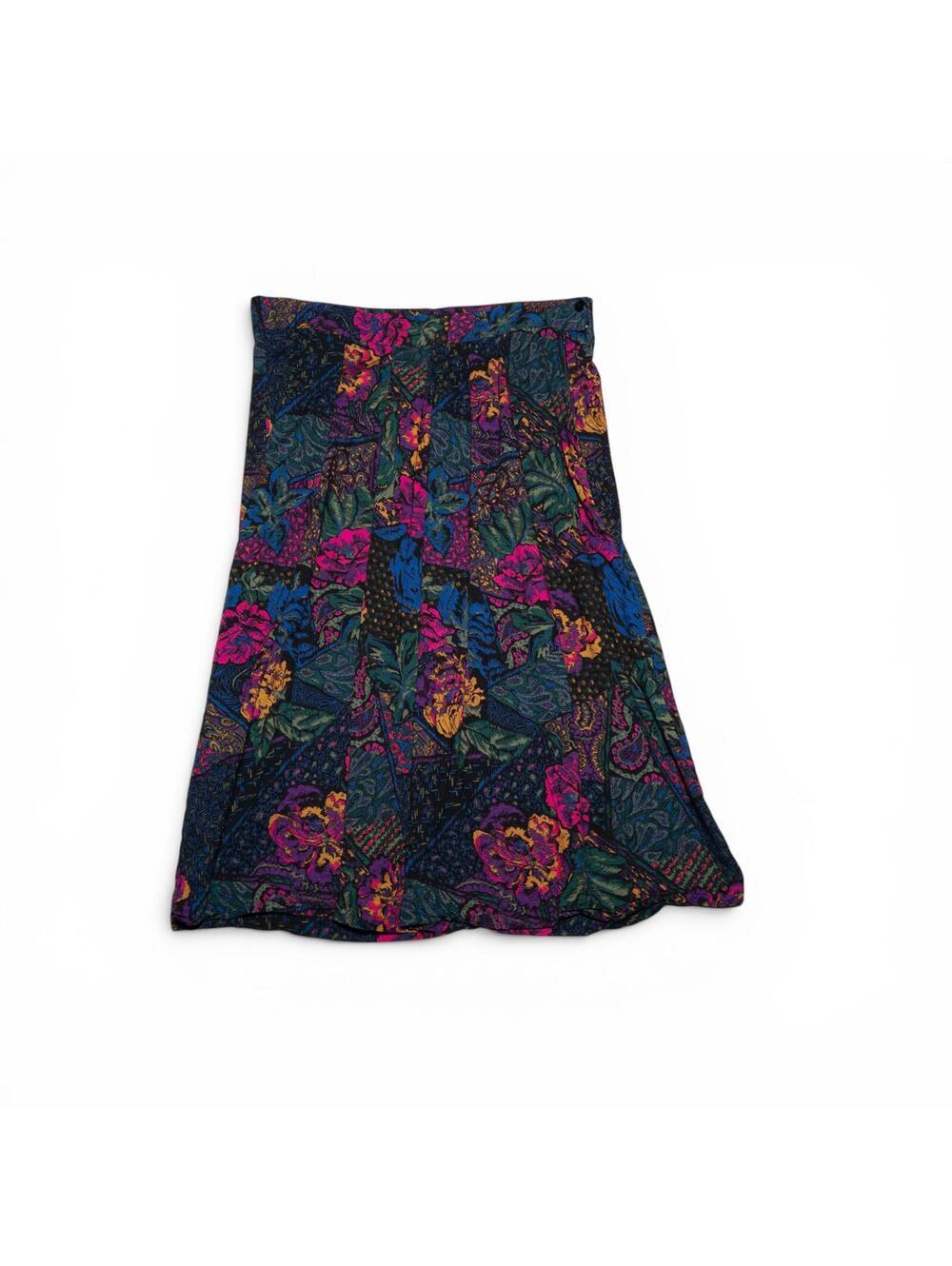 Vintage 80s D.K. Gold Floral Patchwork Pattern Skirt